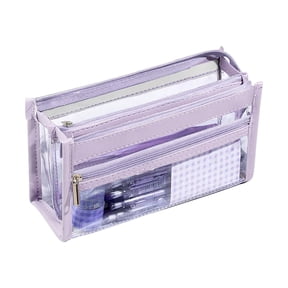 Cute Aesthetic Transparent Pencil Case with High Capacity, Clear Pen Organizer Bag, Multi-Layer Stationery Storage Pouch with Zipper, Personalized Pencil Holder for Classroom Essentials, Purple