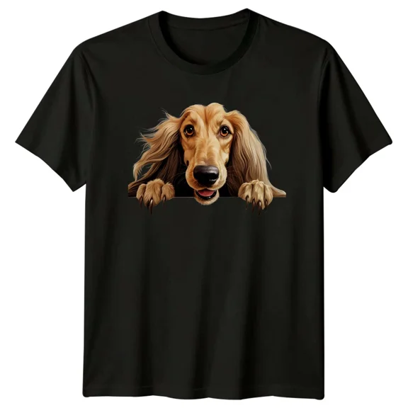 Cute Afghan Hound Dog Peek A Boo Graphic T-Shirt Adult Mens Womens