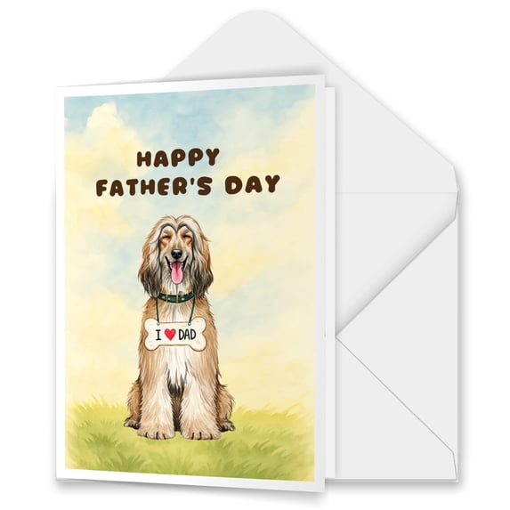 Cute Afghan Hound Loves Dad Happy Father's Day 5x7in Folded Greeting Card Dog Lover Single Note Card with Envelope - 12008