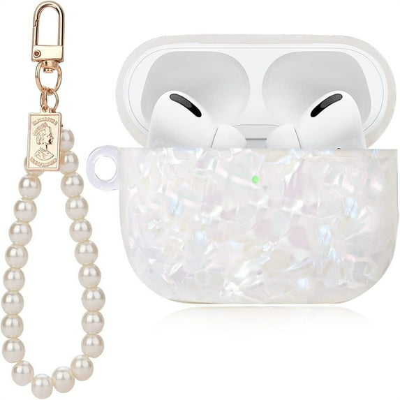 Cute AirPod Pro 2 Case with Pearl Wrist Chain Bling Marble Design for Women and Girls