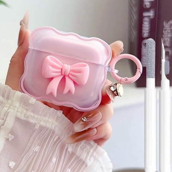 Cute AirPods 4 Clear Case, Girly 3D Bow Design Soft TPU Protective Shockproof Kawaii Apple iPod 4th Generation Cover with Cleaner Kit & Keychain Girls Women