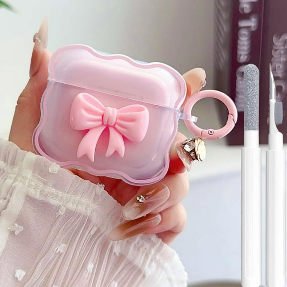 Cute AirPods 4 Clear Case, Girly 3D Bow Design Soft TPU Protective Shockproof Kawaii Apple iPod 4th Generation Cover with Cleaner Kit & Keychain Girls Women