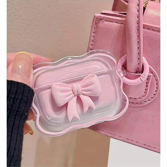 Cute AirPods Pro 2/1 Gen Clear Case, Girly 3D Bow Design Soft TPU Protective Shockproof Kawaii Apple iPod Pro 2nd/1st Generation Cover Girls Women 2023/2022/2019 - Pink