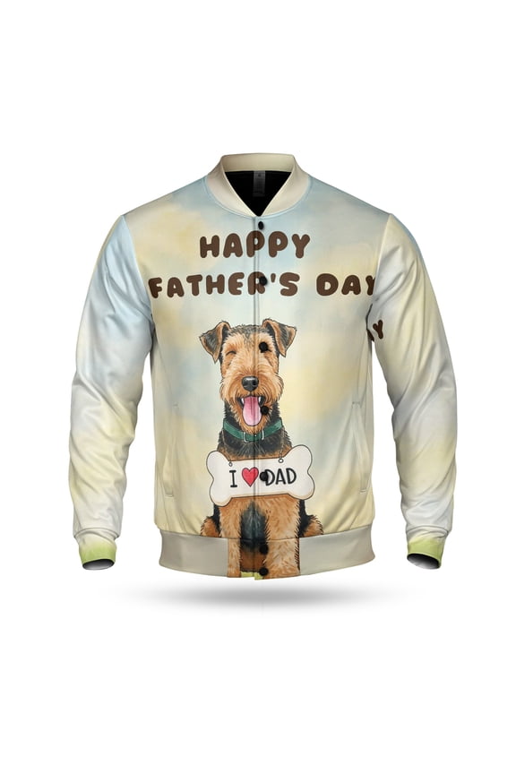 Cute Airedale Terrier Loves Dad Happy Father's Day All Over Print 3D Baseball Jacket Dale Waterside Dog Lover Bomber Jacket Softball - 12008