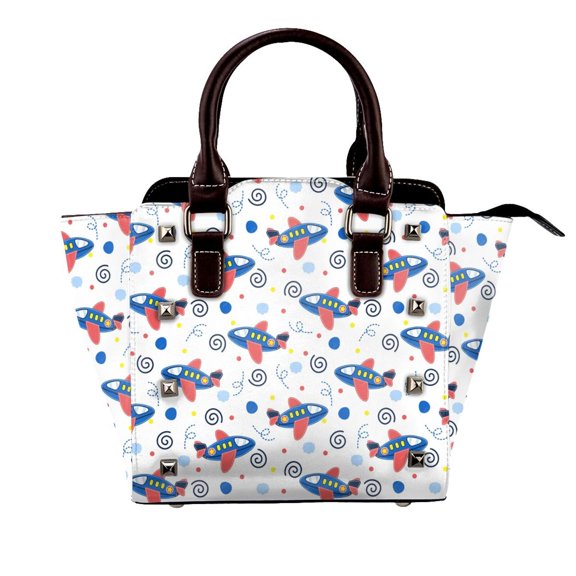 Cute Airplane Pattern Rivet Fashion One-Shoulder Women's Handbag Tote Bag