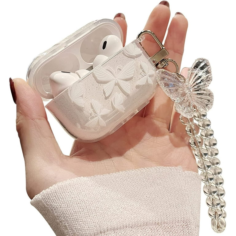 Cute Airpod pro Clear Case with Keychain, Bling Glitter Butterfly
