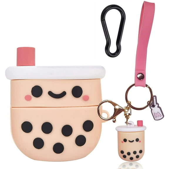 Cute Airpods Pro Case Cover with Keychain,Girly Pink Boba Milk Tea Silicone Protective Shockproof Compatible with AirPods Pro Charging Case for Girls