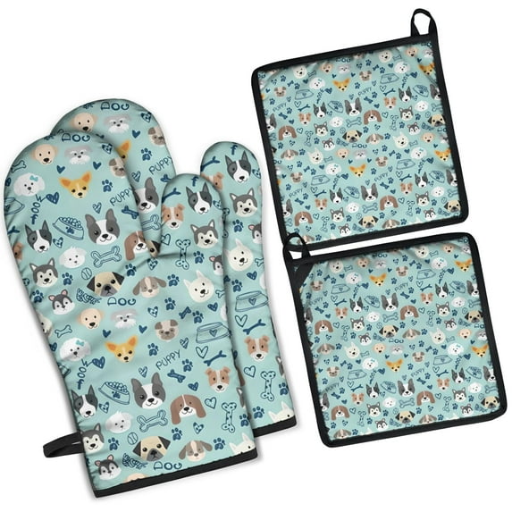 4-Piece Cute Dog Oven Mitt and Pot Holder Sets