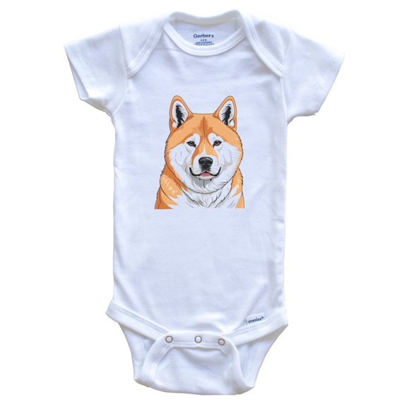 Cute Akita Inu Dog Breed Baby Bodysuit, 0-3 months white