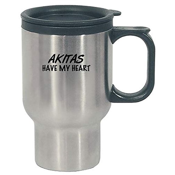 Cute Akitas Gift - Akitas Have My Heart - Dog Design - Canine Present - Puppy Theme - Stainless Steel Travel Mug
