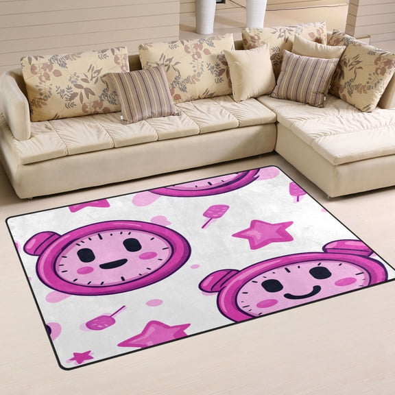 Cute Alarm Clock Pattern Soft Polyester Area Rug 31''x20'', Non Slip, Memory Foam, Water Absorbent