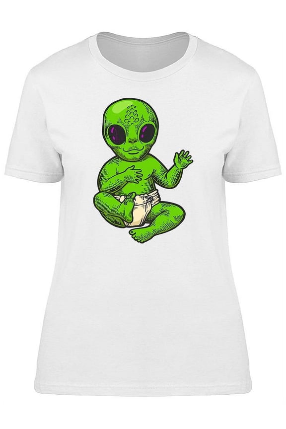 Cute Alien Baby Color Sketch T-Shirt Women -Image by Shutterstock, Female Medium