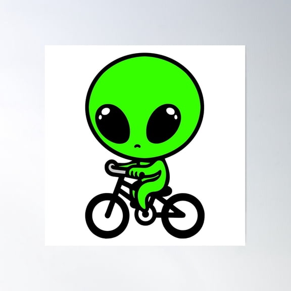 Cute Alien Bicycle Poster Wall Art, Modern Wall Decor For Living Room Bedroom, 30x30 UNFRAMED