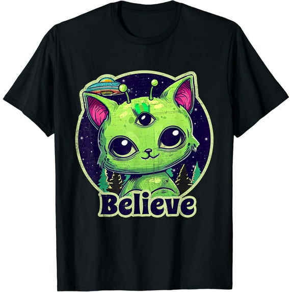 Cute Alien Cat Belive in UFO Kawaii T-Shirt