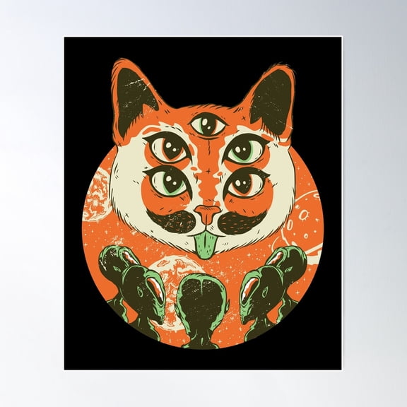 Cute Alien Cat Design Poster Wall Art, Modern Wall Decor For Living Room Bedroom, 12x18 UNFRAMED
