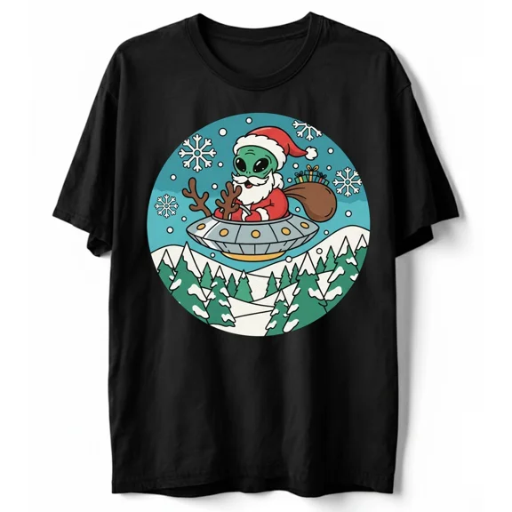 Cute Alien Holiday Funny Space Sci-Fi Celebration Humor Unisex T-Shirt, up to size 5XL