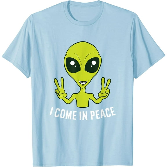 Cute Alien Peace Sign Space Unisex T-Shirt for Men Women Kids,Light Blue Color,Size 2T