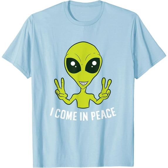 Cute Alien Peace Sign Space Unisex T-Shirt for Men Women Kids,Light Blue Color,Size 5XL