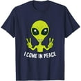 thumbnail image 1 of Cute Alien Peace Sign Space Unisex T-Shirt for Men Women Kids,Navy Color,Size M, 1 of 5