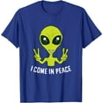 thumbnail image 1 of Cute Alien Peace Sign Space Unisex T-Shirt for Men Women Kids,Royal Blue Color,Size 5/6, 1 of 5