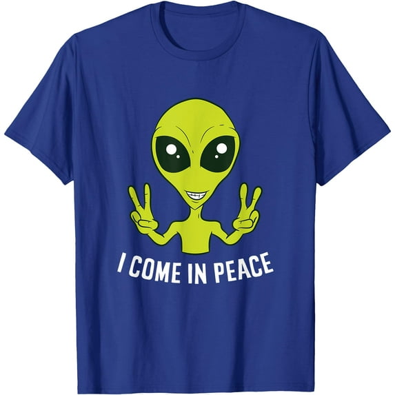 Cute Alien Peace Sign Space Unisex T-Shirt for Men Women Kids,Royal Blue Color,Size 5/6