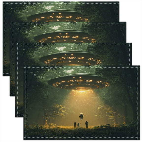 Cute Alien Placemats Set of 4 Kids 12"x18" Outer Space Table Mats Placemat Galaxy Space Placemats for Dining Table Indoor Outdoor Kitchen