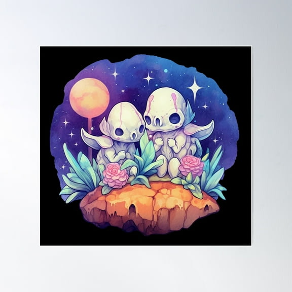 Cute Alien Skellies Observing Us Poster Wall Art, Modern Wall Decor For Living Room Bedroom, 30x30 UNFRAMED