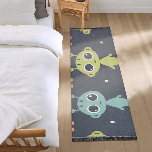Cute Aliens Cartoon Bedside Runner Rug 2'x 6' Non Slip Carpet Floor Mat Area Rug