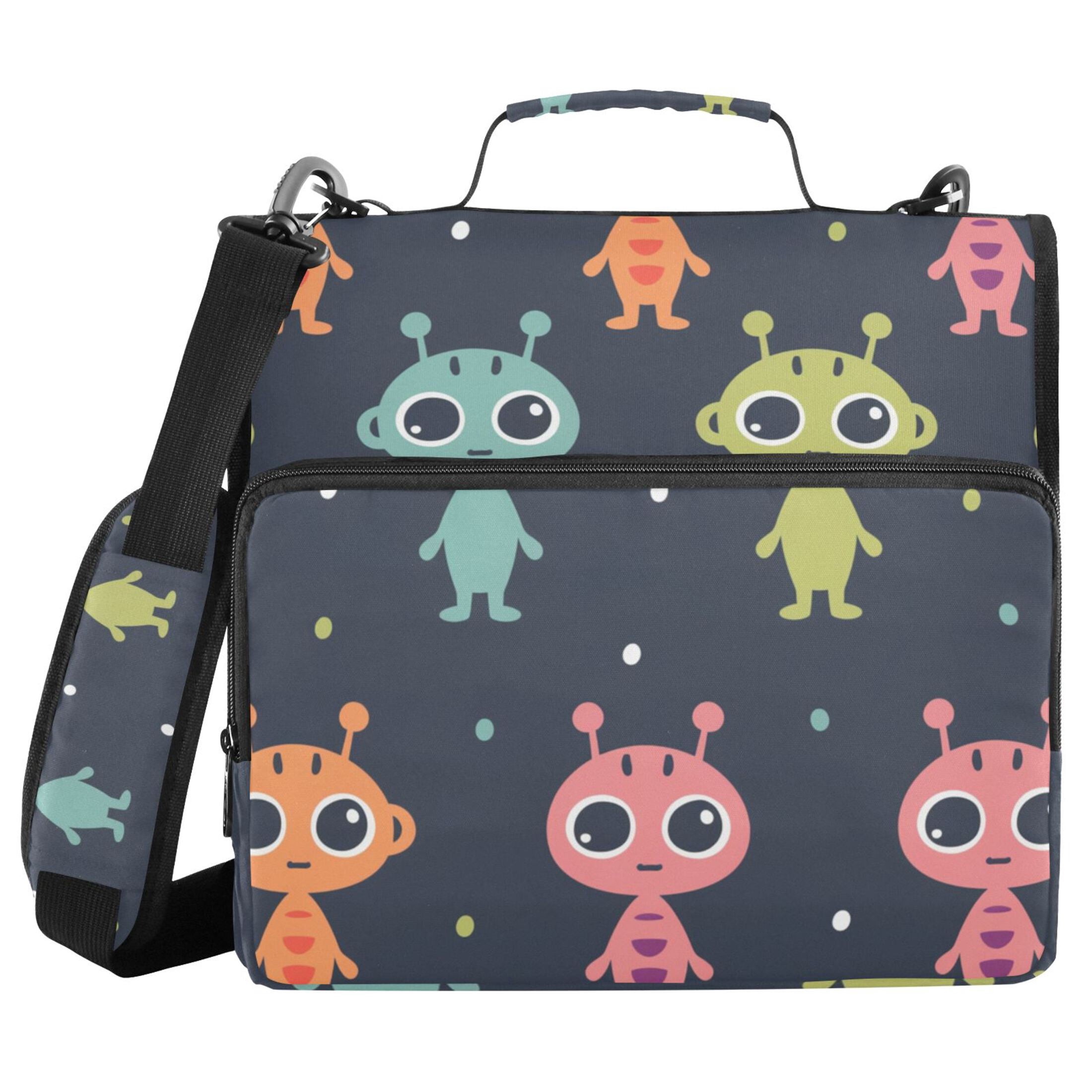 Cute Aliens Cartoon Binder Bag with Shoulder Strap 3 Ring Zipper Binder ...