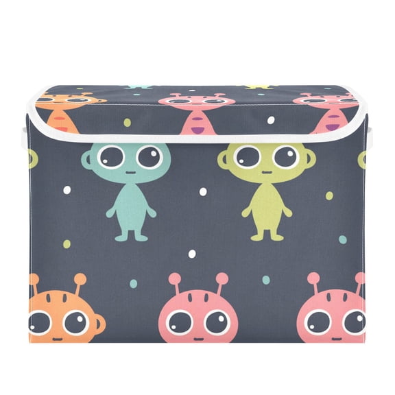 Cute Aliens Cartoon Foldable Storage Bin with Lid and Handle Collapsible Storage Box 16.5 x 12.6 x 11.8 inches