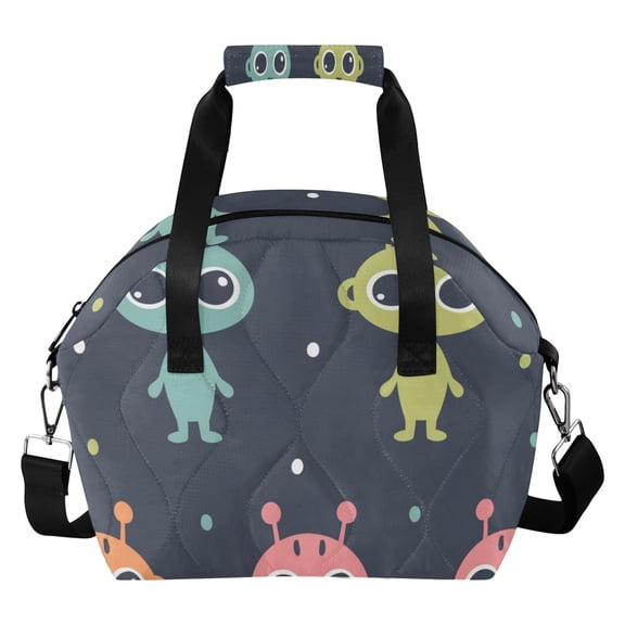 Cute Aliens Cartoon Insulated Lunch Bag Reusable Quilted Lunch Box Waterproof Leakproof Lunch Container
