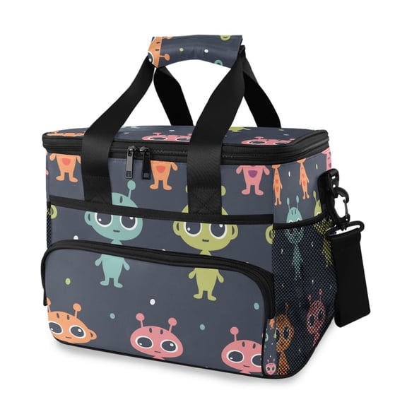Cute Aliens Cartoon Portable Cooler Lunch Box Reusable Insulated Lunch Bag Leakproof 15L