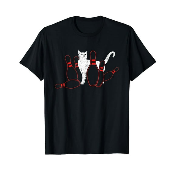 Cute Alley Cat Knocking Bowler Tipping Bowling Pin Kitty T-Shirt