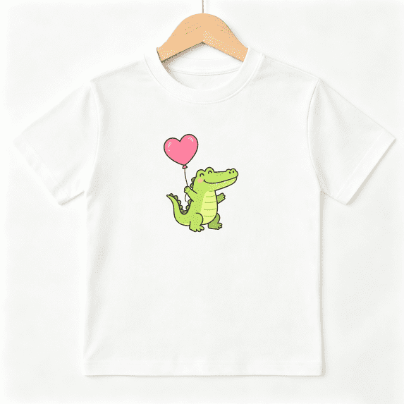 Cute Alligator Pink Heart Balloon Boys Graphic Tee, Sweet 100% Cotton Kids Short Sleeve T-Shirt 4-13Y
