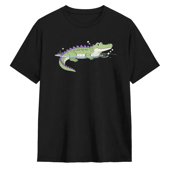 Cute Alligator Swimming In Water Graphic Tee for Men and Women Retro Florida Crocodile Cotton Short Sleeve T Shirt