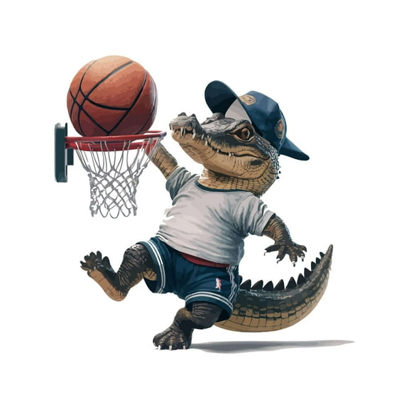 Cute Alligator playing Basketball Animals Wall Art Sticker Designs Vinyl Stickers For Home House Walls Rooms Windows Bedroom Decoration Size (20x20 inch)