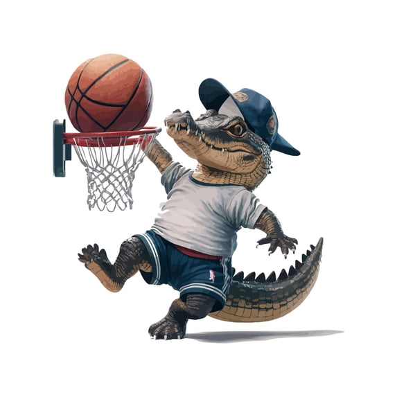 Cute Alligator playing Basketball Animals Wall Art Sticker Designs Vinyl Stickers For Home House Walls Rooms Windows Bedroom Decoration Size (26x26 inch)