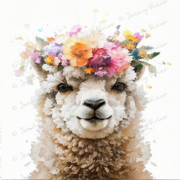 Cute Alpaca Aluminum Sign for Bedroom Wall Decor, Llama with Flower Crown Posters Art Print, White Llama Painting Cute Animal Nursery Decor for Teen Girls Room 12x12 Inches