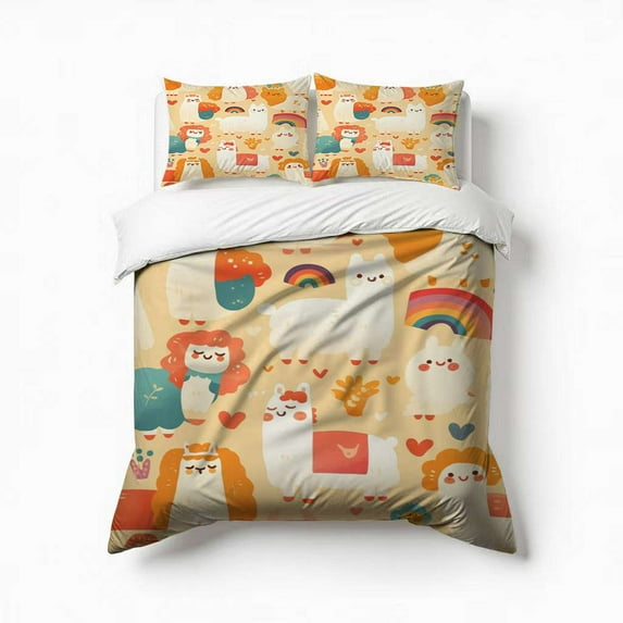 Cute Alpaca Bedding Set 3 Pcs Soft Microfiber Quilt Cover For Bedroom Decor, Comforter Cover With 2 Pillowcase