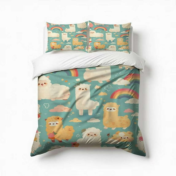 Cute Alpaca Bedding Set 3 Pcs Soft Microfiber Quilt Cover For Bedroom Decor, Comforter Cover With 2 Pillowcase