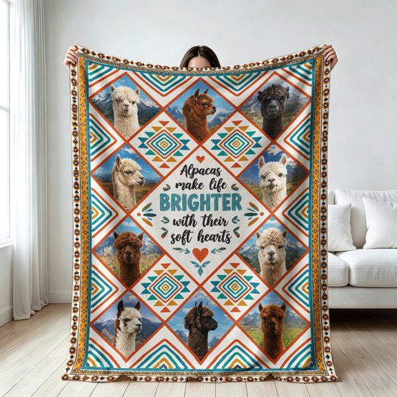 Cute Alpaca Boho blanket for women,Soft Flannel Throw Blanket, Festive Gifts, gift for Birthday,Valentine's Day,Christmas,Holiday,Alpaca Lover Gifts,Seasonal All Year Use Home Decor Gifts
