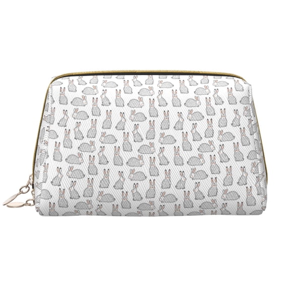 Simple Cute Rabbit Makeup Bag, Large Capacity Travel Cosmetic Bag for Women Girls- Travel Toiletry Bag Leather Portable Waterproof Makeup Case Organizer with Handle