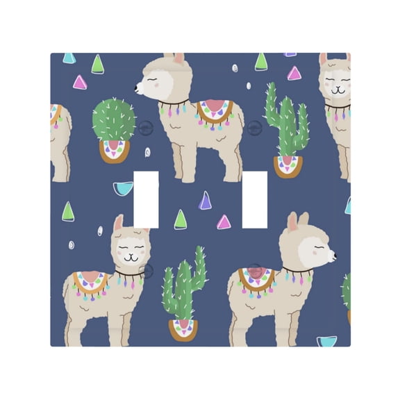 Cute Alpaca Cactus Peru Llama 2 Gang Switch Wall Plate Decorative Double Toggle Cover with 4 Painted Screws for Home & Commercial Use
