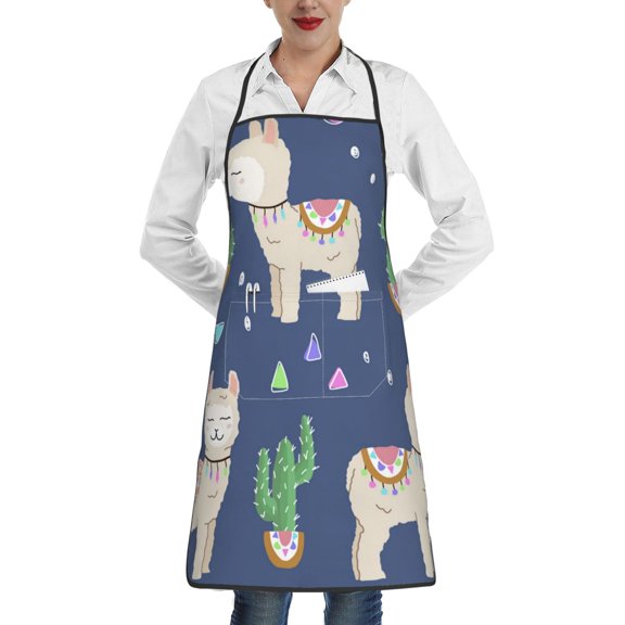 Cute Alpaca Cactus Peru Llama Apron with Pocket Cooking Waterproof Bib Aprons for Kitchen Baking Chef Gardening BBQ