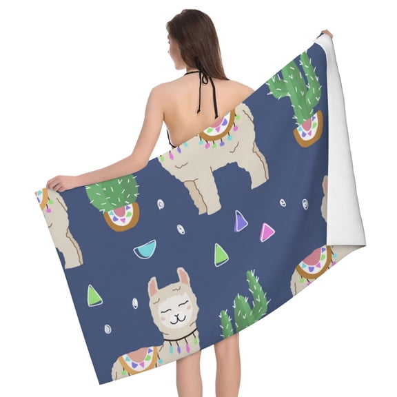 Cute Alpaca Cactus Peru Llama Beach Bath Towel Gym Spa Shower Towels Pool Soft 32" X 52" for Men Women