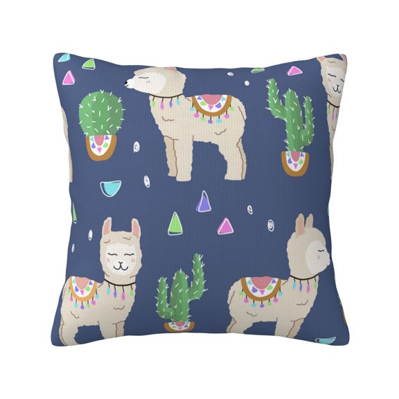 Cute Alpaca Cactus Peru Llama Decorative Throw Pillow Case Square Pillowcase Cushion Covers Sofa Couch Car Bedroom 18x18 Inch