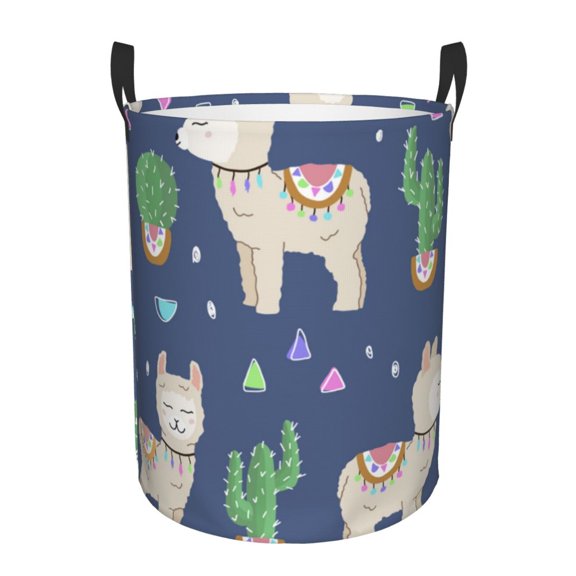 Cute Alpaca Cactus Peru Llama Foldable Laundry Hamper with Handle Storage Basket for Clothes Toys & Organizing