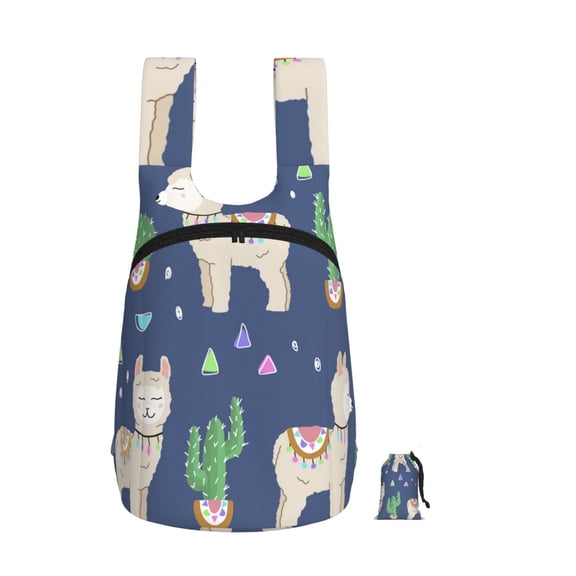 Cute Alpaca Cactus Peru Llama Foldable Storage Backpack Lightweight Packable Travel Daypack for Shopping Commuting Hiking
