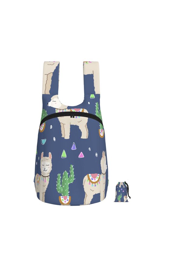 Cute Alpaca Cactus Peru Llama Foldable Storage Backpack Lightweight Packable Travel Daypack for Shopping Commuting Hiking