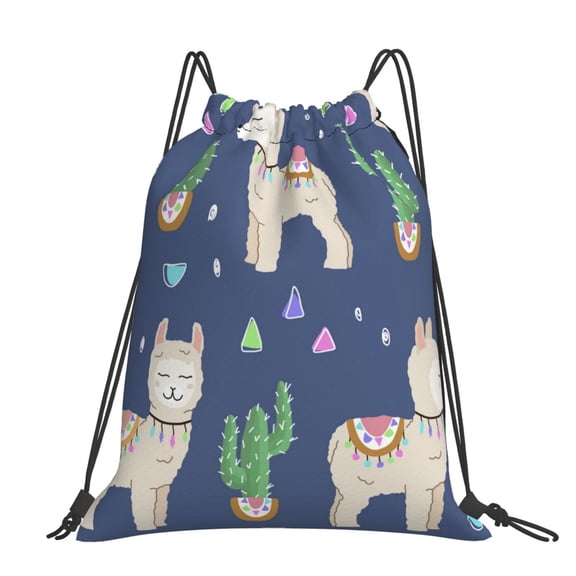 Cute Alpaca Cactus Peru Llama Large Drawstring Backpack Casual Cinch Sack Bag Backpack for Sports Hiking Travel Gym